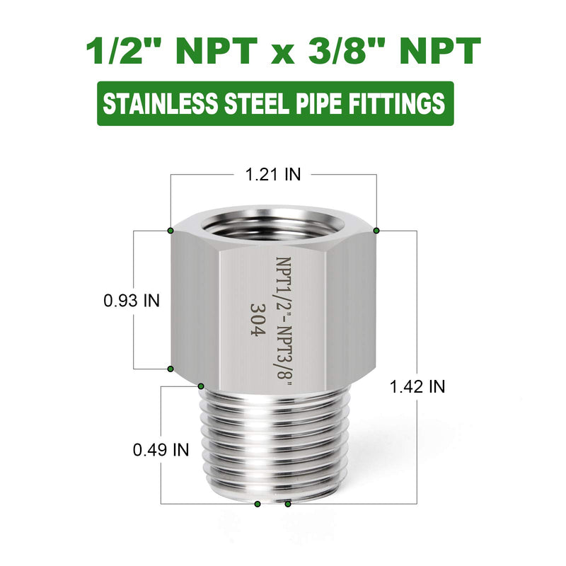 Taisher 2PCS Forging of 304 Stainless Steel Pipe Fitting, Reducer Adapter, 3/8-Inch Male Pipe x 1/2-Inch Female Pipe 1/2" FNPT x 3/8" MNPT 2 - NewNest Australia