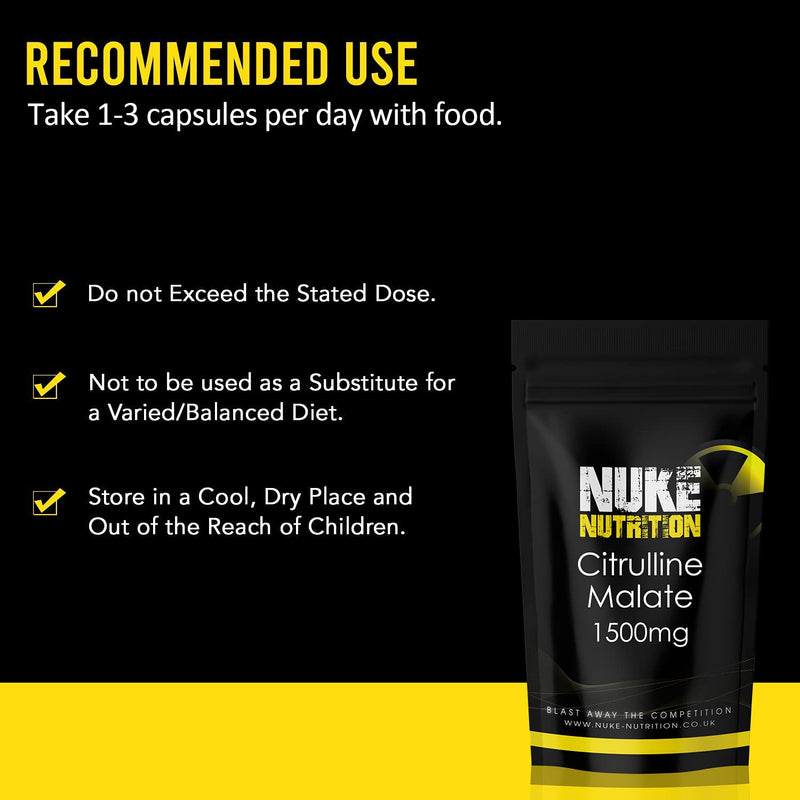 Nuke Nutrition L Citrulline Malate Capsules | 120 Capsules | High Strength 1500mg Dose Supplement | Boost Circulation, Performance & Muscle Recovery | 100% Natural, Preservative & Filler Free | Vegan 120 Count (Pack of 1) - NewNest Australia