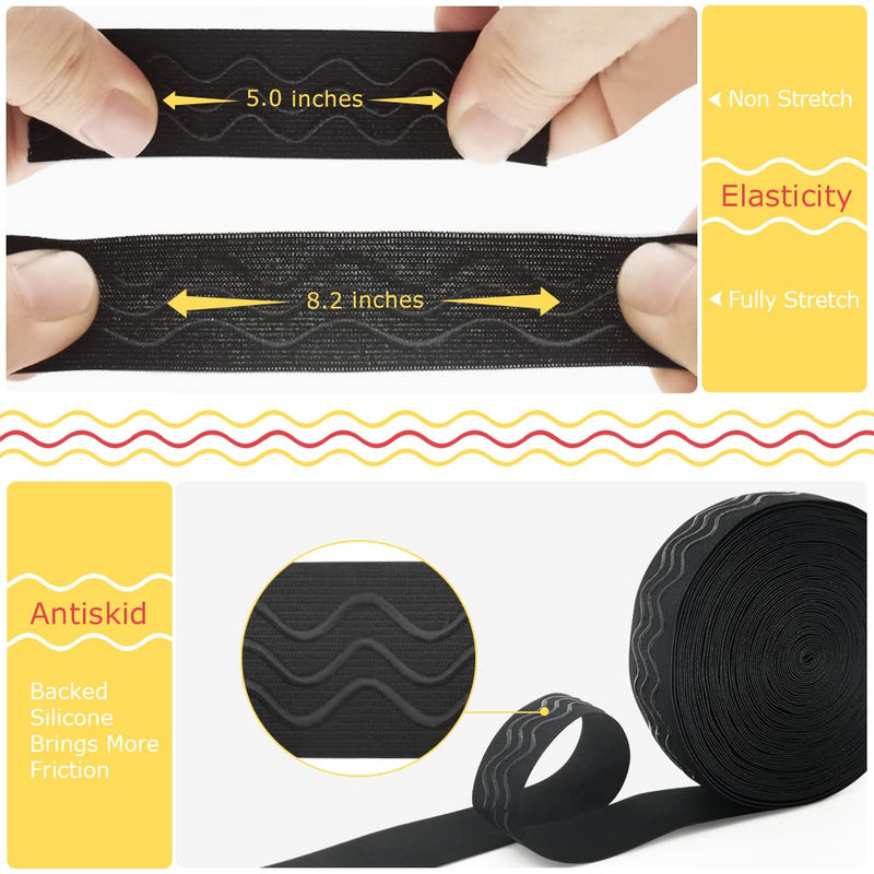SmiLife Elastic Silicone Gripper Band for Clothing, Non Slip Sewing Elastic Band, 1 Inch x 12 Yards, Black - NewNest Australia