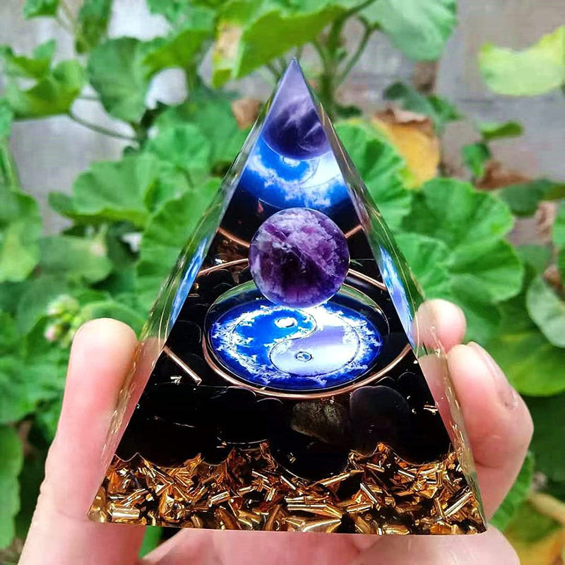 VNSTKWW Orgone Pyramid Crystal, Healing Chakra Pyramid for Protection,Balancing Positive Energy,Obsidian Emotional-Negativity Removal Stone,Clear Quartz Crystal Point for Meditation(2.36 inch) C - NewNest Australia