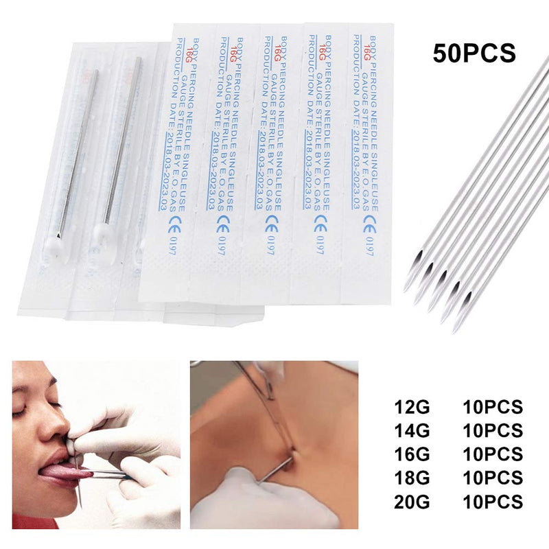 Ear Nose Piercing Needles - TC Mix body piercing needles 12g.14g.16g.18g.20g Individualized Package for Piercing Needle Supplies Piercing Kit (50 MIX) 50 Piece Assortment - NewNest Australia