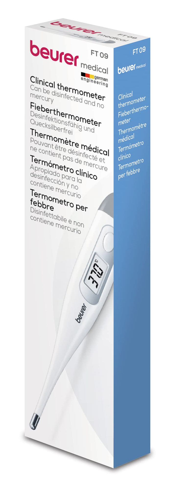 Beurer FT9 Digital and Body Thermometer, Water Resistant, LCD display with measurement range +/- .1 ºC, acoustic signal, without Mercury, without Glass, Color White - NewNest Australia