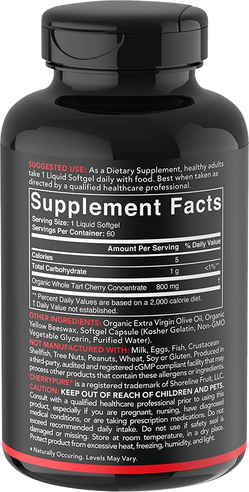 Tart Cherry Concentrate - Made from Montmorency Tart Cherries; Non-GMO & Gluten Free (60 Liquid Softgels) - NewNest Australia
