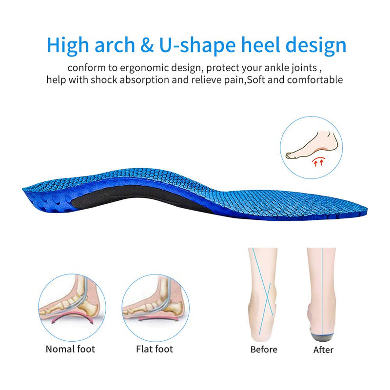 Orthotic Insoles Full Length with Arch Supports Orthotic Inserts for Flat Feet, Shoe Insoles for Plantar Fasciitis, Feet Pain, Comfort Lightweight Insoles 7.5/9.5UK Blue - NewNest Australia