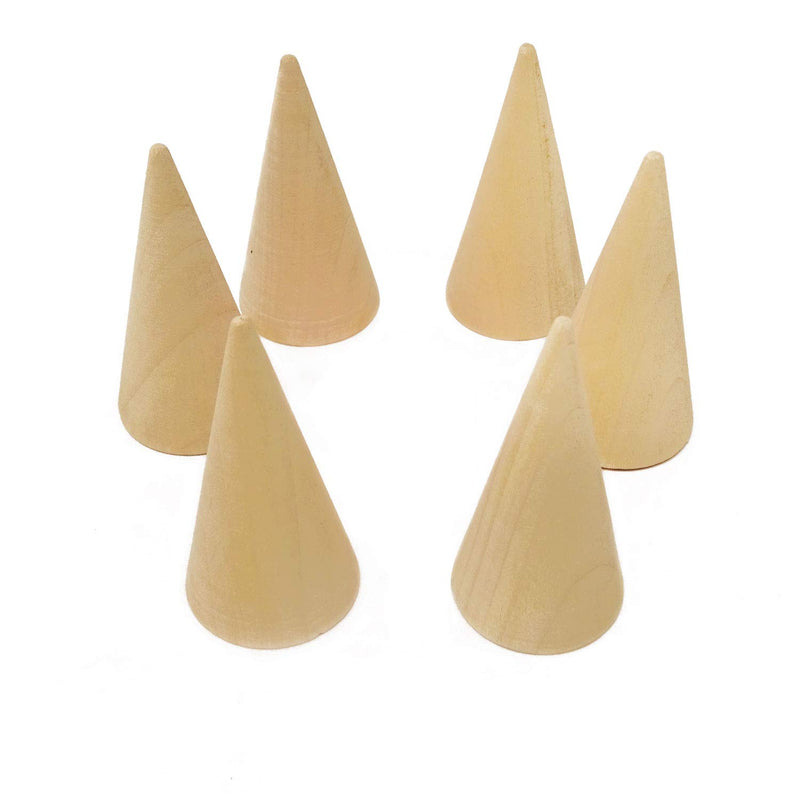 NewNest Australia - HONBAY 6PCS Small Wood Cone Ring Holders Display Stands for Rings 