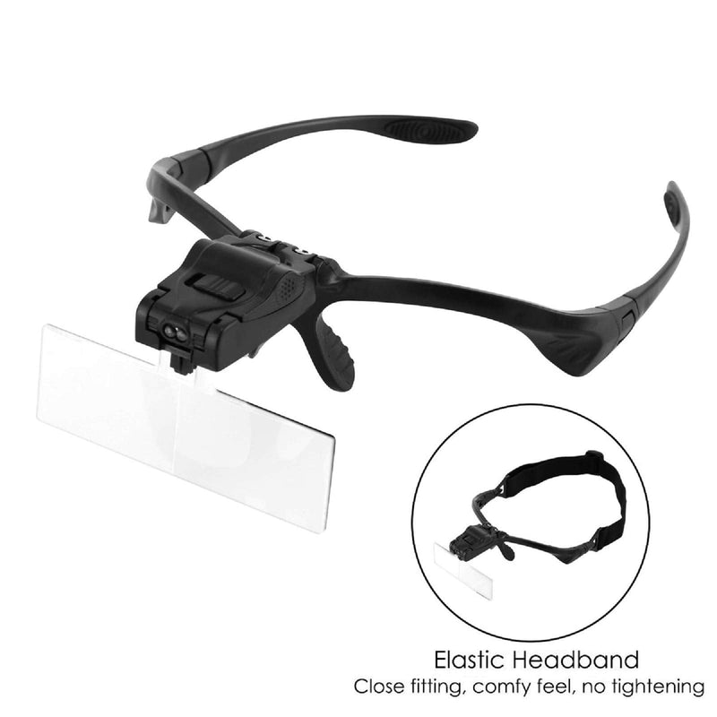 Wallfire Headband Magnifier With Led Light, Reading Head Holder, Magnifier With 5 Detachable Lenses For Reading, Jewelery Magnifier, Watch And Electronics Repairs (1.0X, 1.5X, 2.0X, 2.5X, 3.5X) - NewNest Australia