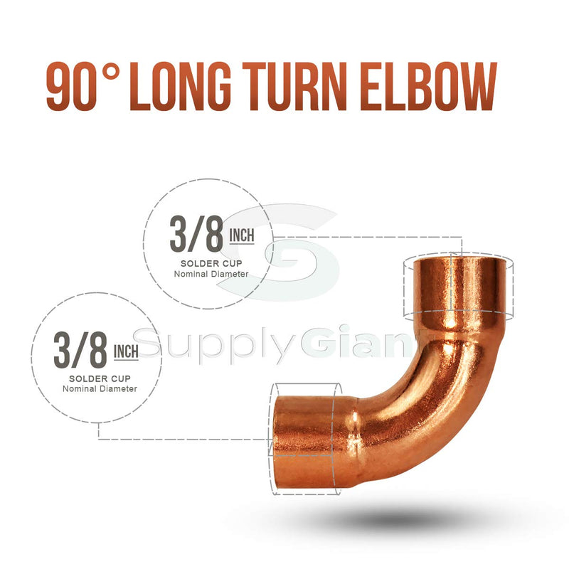 Supply Giant DDMU0038 Long radius 90 degrees elbow fitting, 3/8, Copper - NewNest Australia