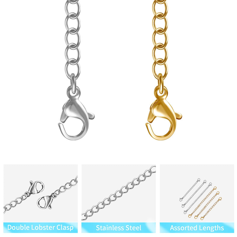Necklace Extender, 10 PCS Chain Extenders for Necklaces, Premium Stainless Steel Jewelry Bracelet Anklet Necklace Extenders (5 Gold, 5 Silver), Length: 2" 3" 4" 5" 6", by UUBAAR Gold & Sliver - NewNest Australia