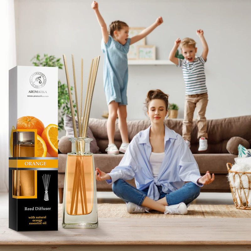 Orange Reed Diffuser w/Natural Essential Orange Oil 100ml - Fresh & Long Lasting Fragrance - 0% Alcohol - Gift Set w/ 8 Bamboo Sticks - Best for Aromatherapy - Spa - Home - Kitchen - Bath - Office - NewNest Australia