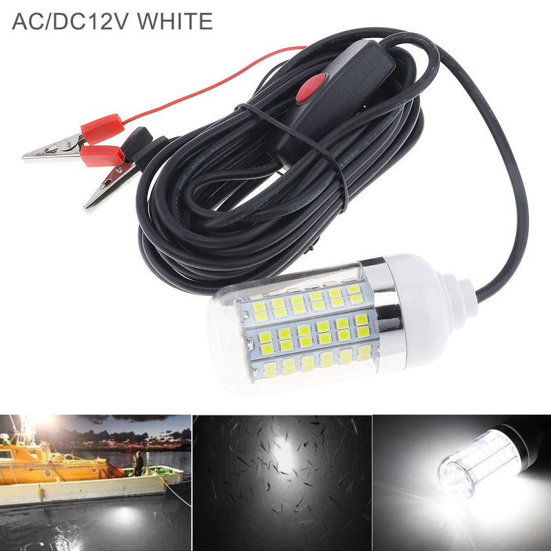 RTNLIT 12V 15W LED Fishing Light, Underwater 108 LEDs Fish Finder Lamp, Submersible Night Fishing Lure Bait Finder Attracts Crappie/Prawns/Squid/Krill, IP68 with 5M Power Cord and Battery Clip White - NewNest Australia