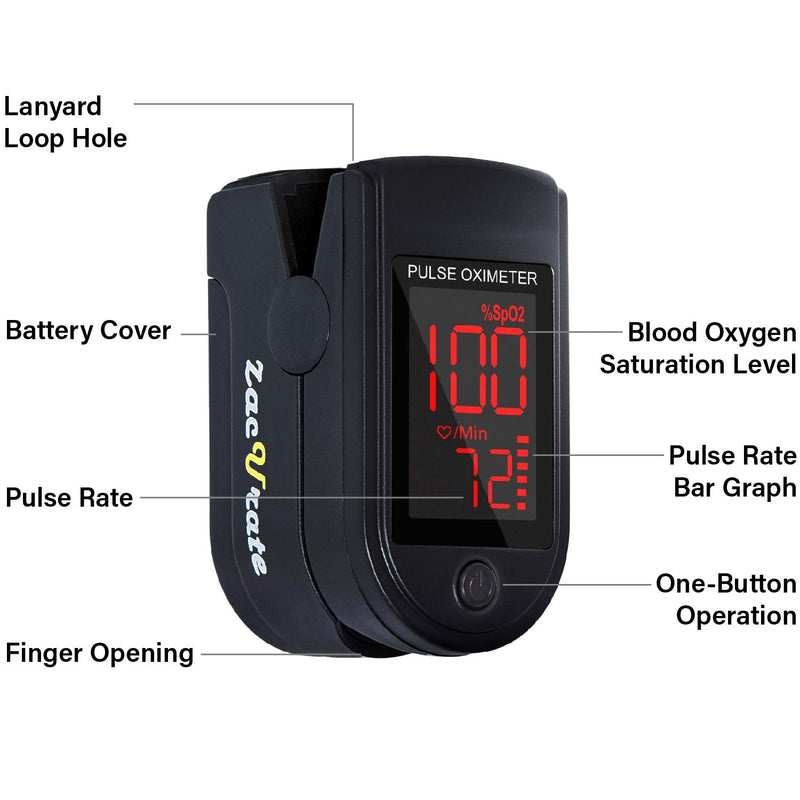 Zacurate Pro Series 500DL Fingertip Pulse Oximeter Blood Oxygen Saturation Monitor with Silicon Cover, Batteries and Lanyard (Royal Black) - NewNest Australia