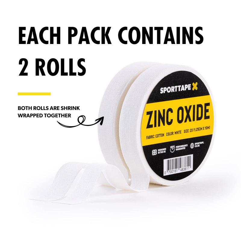 2 Rolls - SPORTTAPE Finger Tape Zinc Oxide Tape - White - 1.25cm x 10m | for Jiu Jitsu, Bouldering, Rock Climbing, BJJ, Crossfit, Rowing, Climbing & Golf | (1 Pack of 2 Rolls) 1.25cm x 10m - 2 Rolls - NewNest Australia