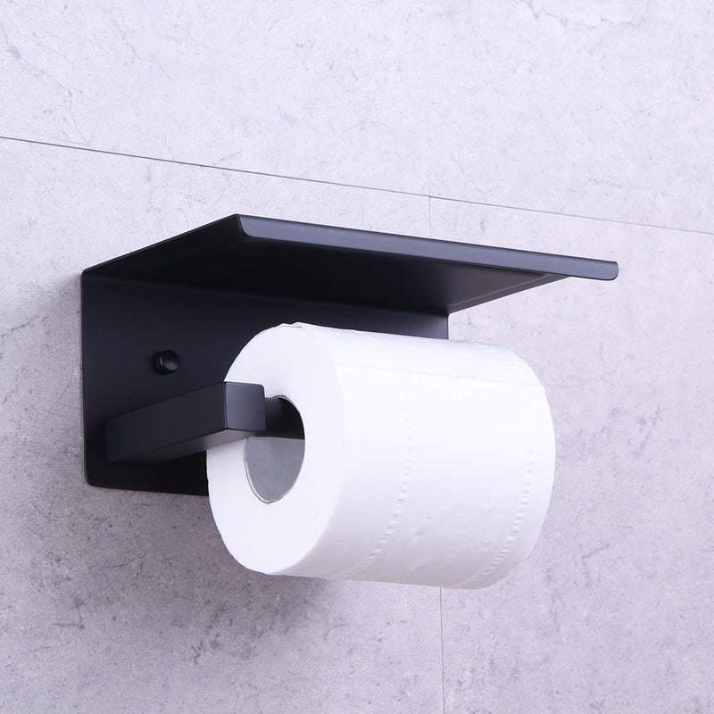 GERZWY Bathromm Toilet Paper Roll Holder with Shelf SUS 304 Stainless Steel Paper Towel Dispenser Tissue Hanger Wall Mounted Matte Black - NewNest Australia