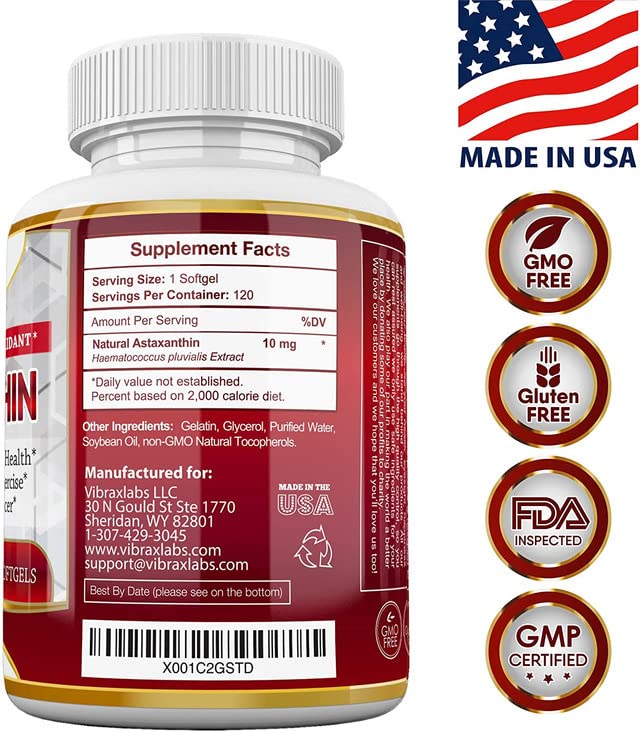 Astaxanthin 10mg Supplement / Best Pure Antioxidant from Microalgae, Helps Skin Care & Eye, Arthritic Joints, Healthy Aging, Boosting Energy, 120 Non-GMO Softgels - Premium Astaxanthin Supplements - NewNest Australia