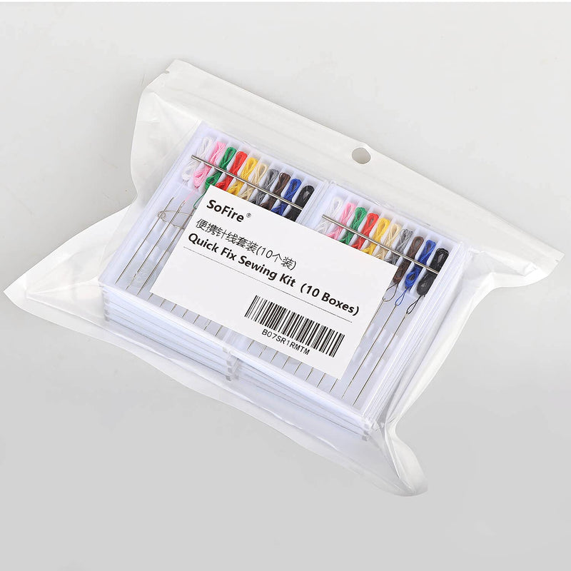 SoFire 10 Boxes Home and Travel Quick Fix Sewing Kit Pre Threaded Needle Kit, Each Box with 10 Pieces - NewNest Australia