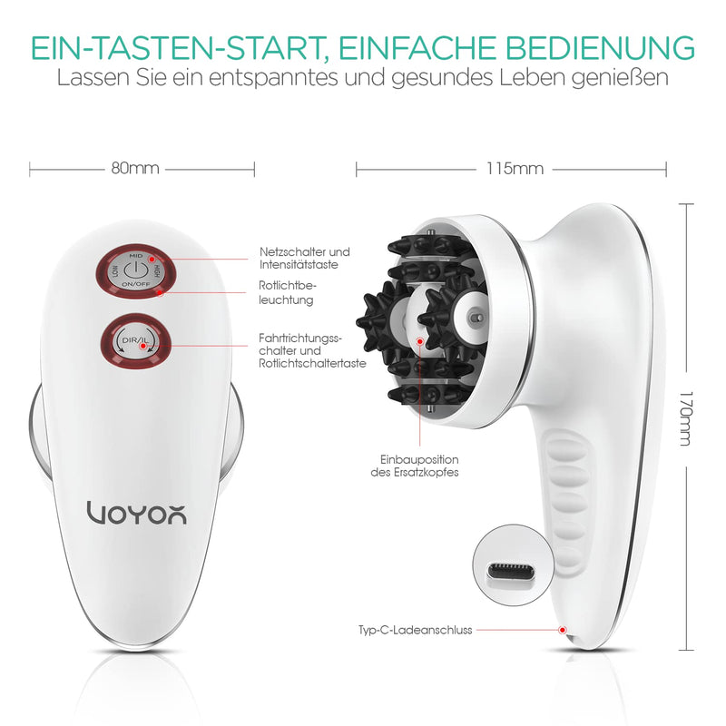 Voyor Massager Anti Cellulite Massage Device For Face Neck Shoulder Back Feet Foot Bath With 3 Multi Function Heads Facial Cleansing Brush Ipx7 Waterproof & Rechargeable - NewNest Australia