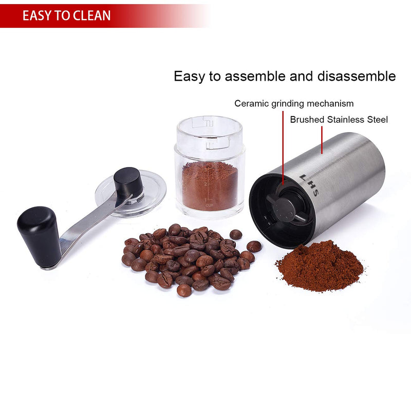 NewNest Australia - Manual Coffee Grinder with Adjustable Ceramic Conical Burr Brushed Stainless Steel Hand Crank Mill for Drip Coffee, Espresso, French Press, Turkish Brew 