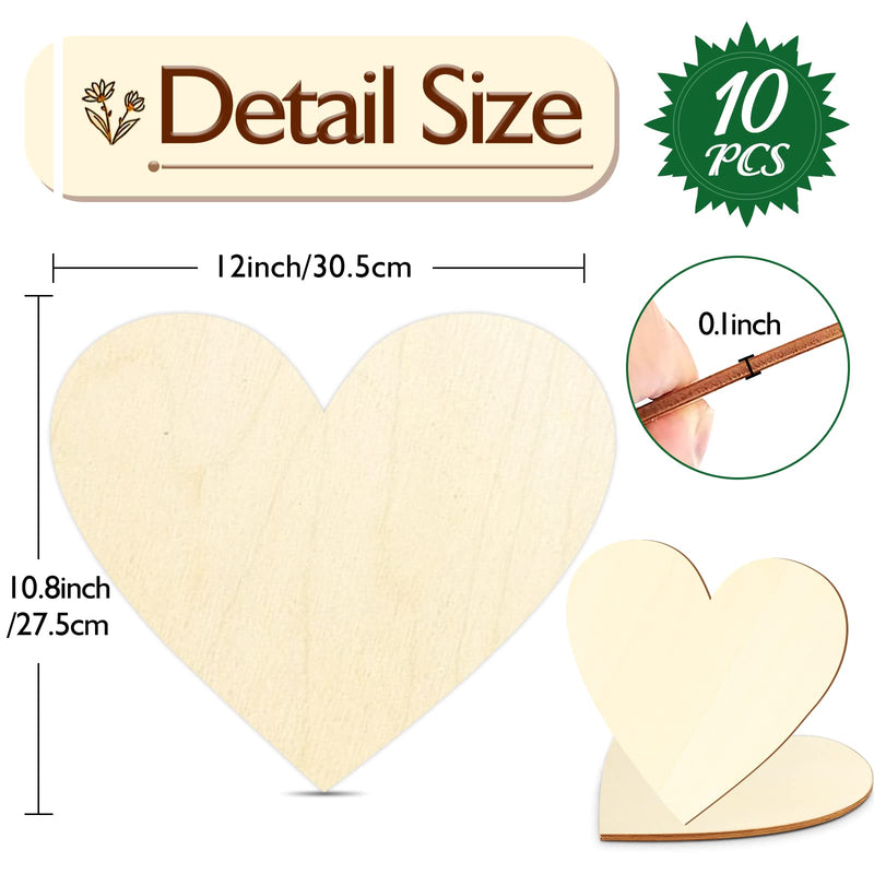 Wooden Hearts for Crafts, 10 Pack 12 Inch Blank Wood Slices for Crafts Valentine's Unfinished Wood Ornaments Heart Cutout, Blank Wooden Signs Paint for Wooden Crafts - NewNest Australia