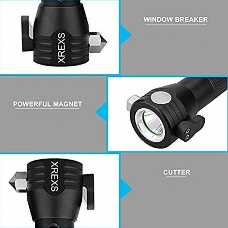 XREXS Solar Powered LED Car Flashlight Multi-Function Solar Escape Rescue Flashlight with 2000mAh Battery, USB Charger and Solar Charger, Portable Flashlight for Hiking, Camping, Traveling - NewNest Australia