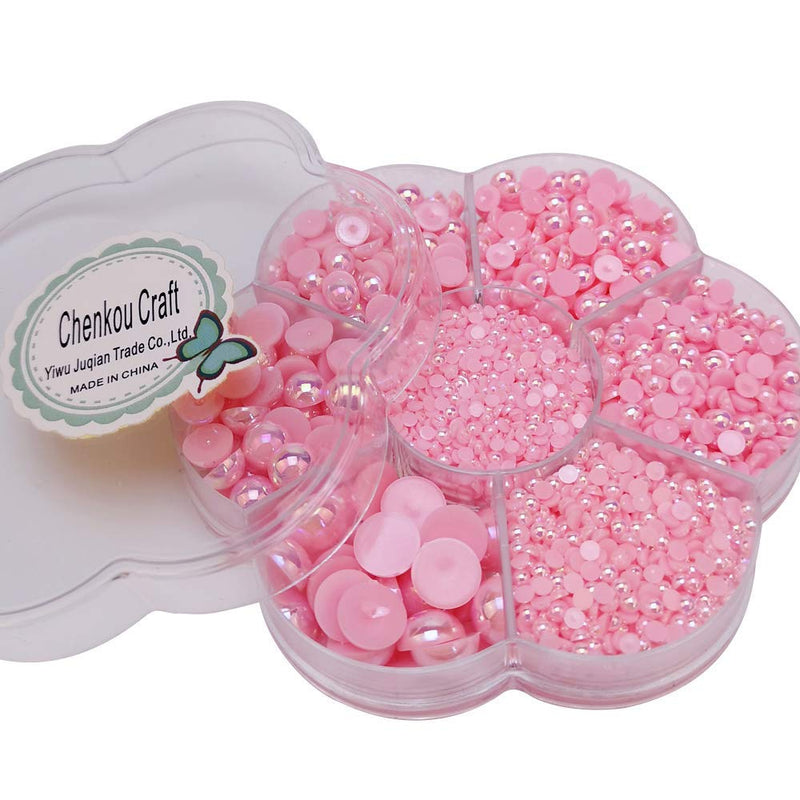 Chenkou Craft 3000PCS 1 Box Pink Round Flatback Imitation Half Pearls Bead Loose Beads Gem (Pink) - NewNest Australia