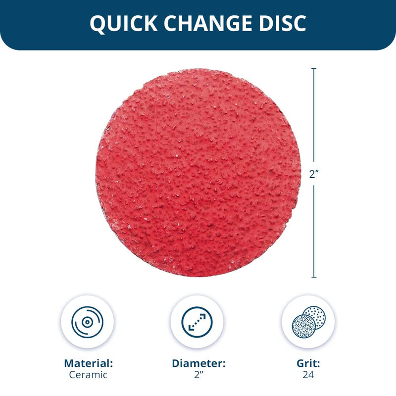 Benchmark Abrasives 2" Ceramic Quick Change Sanding Discs with a Male R-Type Backing Pad 24 Grit - 25 Pack - NewNest Australia