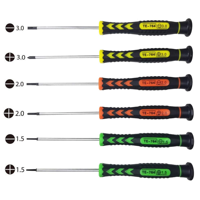 Screwdriver SET OF 6 - Magnetic Flathead and Phillips With NON-SKID Handle in Different SIZES / COLORS - Professional Repair Tool Kit For Electronics/ iPhone/ PC/ Jewelry/ Watch/ Eyeglass 6 pack - NewNest Australia
