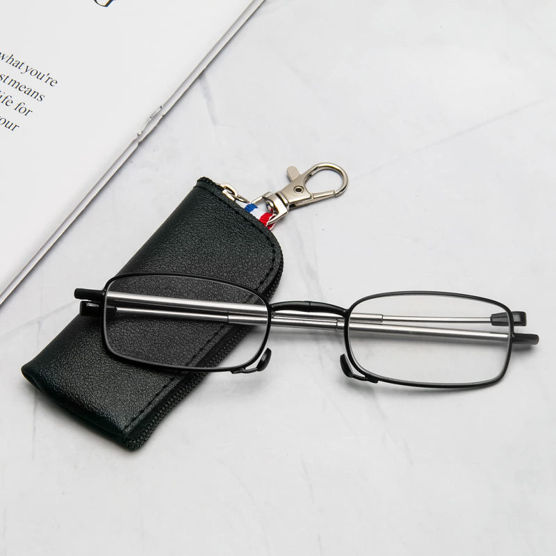 MMOWW Foldable Reading Glasses for Men and Women with Telescopic Rod with Zipper Key Ring Mini Anti Blue Light Glasses (Black, +1.5) Black 1.5 x - NewNest Australia