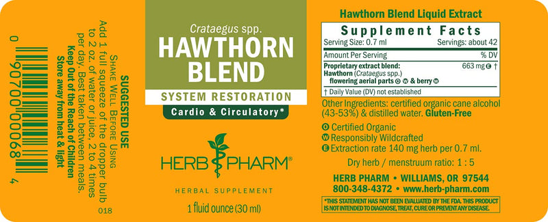 Herb Pharm Hawthorn Blend Liquid Extract for Cardiovascular and Circulatory Support, 1 Fl Oz 1 Fl Oz (Pack of 1) - NewNest Australia