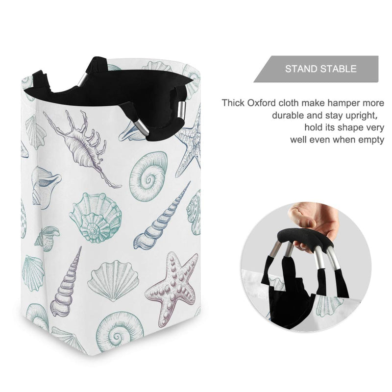 NewNest Australia - Shell Stars Coastal Starfish Seashell Large Laundry Basket Ocean Creature Collapsible Laundry Hamper with Handles Waterproof Durable Clothes Washing Bin Dirty Baskets Storage for Home College Dorm Ba A Lot Starfish 