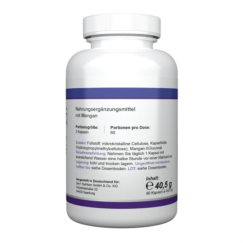 Health+ Manganese - 90 capsules with 10 mg manganese gluconate per capsule, valuable trace element, Made in Germany - NewNest Australia