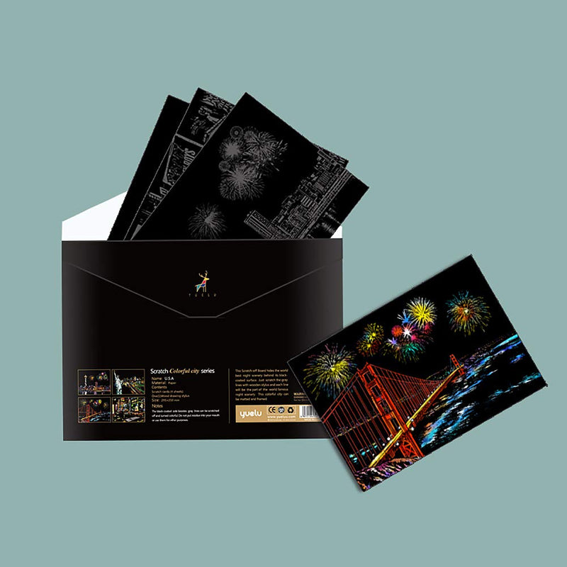 Scratch Art for Teens & Adults, Rainbow Engraving Painting Landscape Scratchboard(A4) Crafts Set: 8 Sheets with 4 Tools - New York, Statue of Liberty, Golden Gate Bridge, Manarola (America/Europe) America / Europe - NewNest Australia
