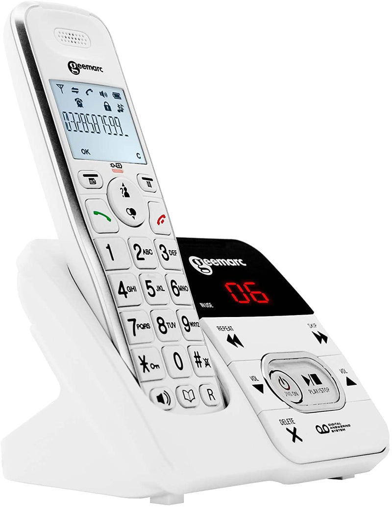 Geemarc Amplidect 295 - Amplified Cordless Home Telephone with Answering Machine and Extra Large Buttons for Seniors - Low to Medium Hearing Loss - Hearing Aid Compatible - UK Version Standard White - NewNest Australia