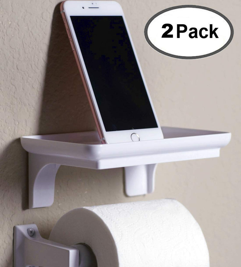 McLee Creations Wonder Shelf - Stick On Wall Mount Cell Phone Holder Stand - Small Plastic Adhesive Bathroom Shelves for Smartphone and Flushable Baby Wipes (2 Pack, White) 2 - NewNest Australia