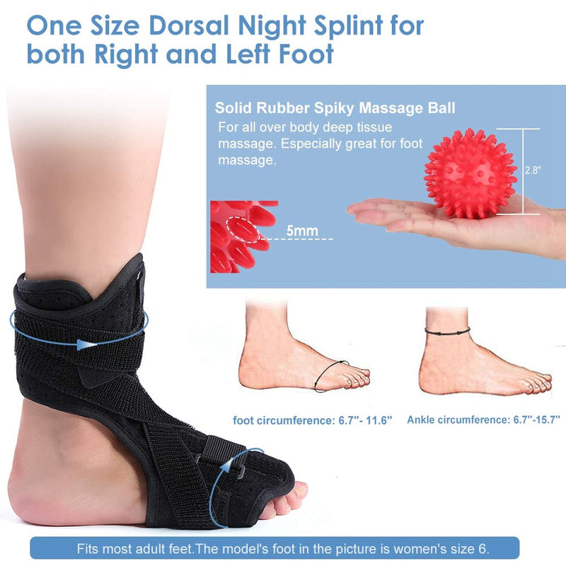 Longzhou Dorsal Foot Night Splint with Spiky Massage Ball, Adjustable Plantar Fasciitis Dorsal Night and Day Splint, for Orthotic Achilles Tendonitis Pain Relief and Rehabilitation - NewNest Australia
