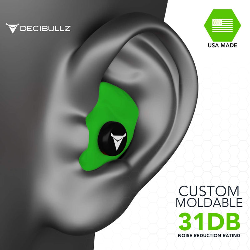 Decibullz - Custom Molded Earplugs, 31dB Highest NRR, Comfortable Hearing Protection for Shooting, Travel, Work and Concerts Green - NewNest Australia