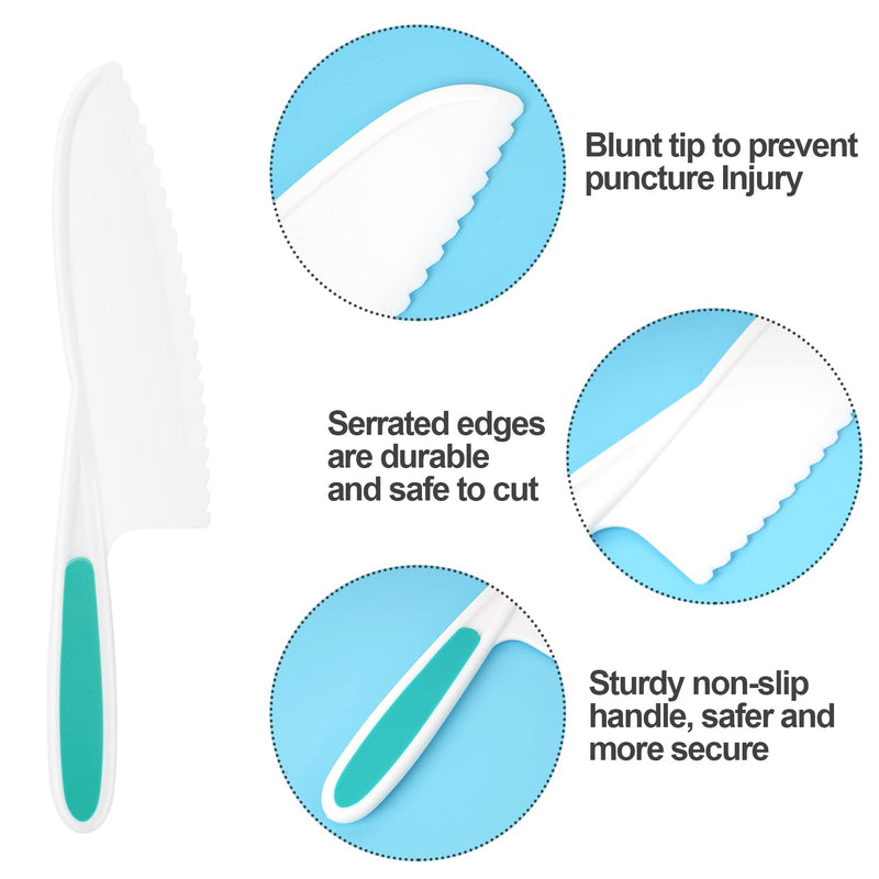 DIKAKO Kids Knife 3-Piece with Cutting Board - Toddler Knife Set Children's Cooking Nylon Knives - Serrated Edges and Firm Grip Suitable for Cutting Salad, Fruit, Cake, Lettuce (3 Sizes & Colors) - NewNest Australia