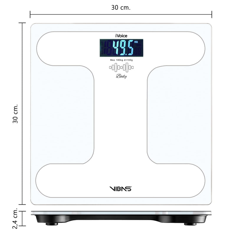 Vibas Ivoice Body Talking Scales In German And Multilingual Language, With Sound And Voice Aids For Blind, Clear Voice, Weight Repeat, Batteries Included (White) - NewNest Australia