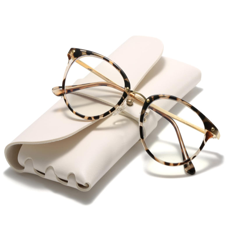 Cleoxyge blue light filter glasses without prescription for men and women, metal frame, anti blue light, UV400 protection, PC gaming, with glasses cases and glasses cleaning cloth, fake glasses C01-leopard - NewNest Australia