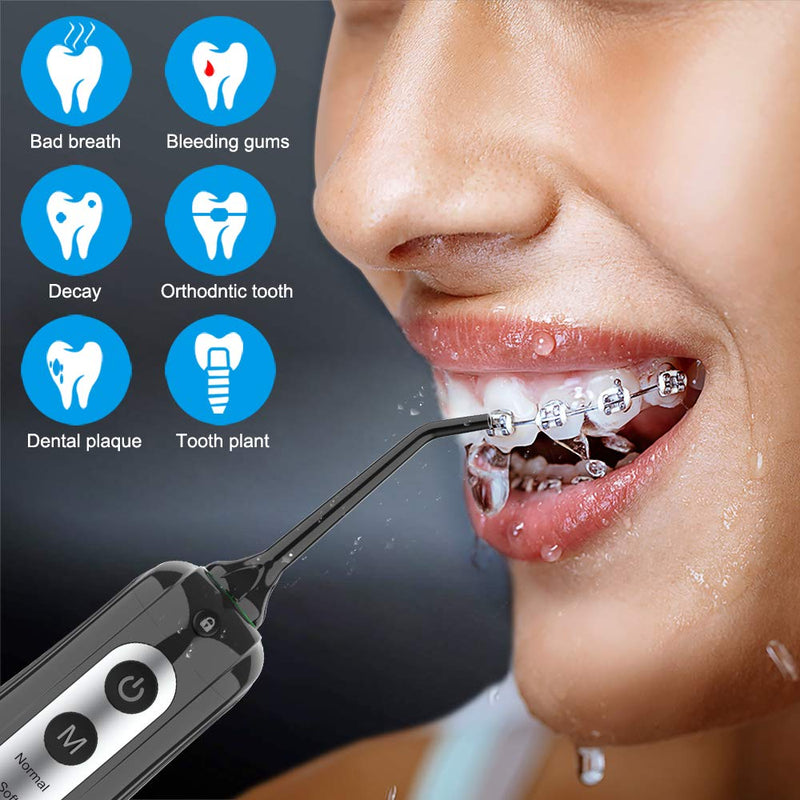 Cordless Water Dental Flosser Teeth Cleaner, INSMART Professional 300ML Tank DIY Mode USB Rechargeable Dental Oral Irrigator for Home and Travel, IPX7 Waterproof 4 Modes Irrigate for Oral Care Black - NewNest Australia