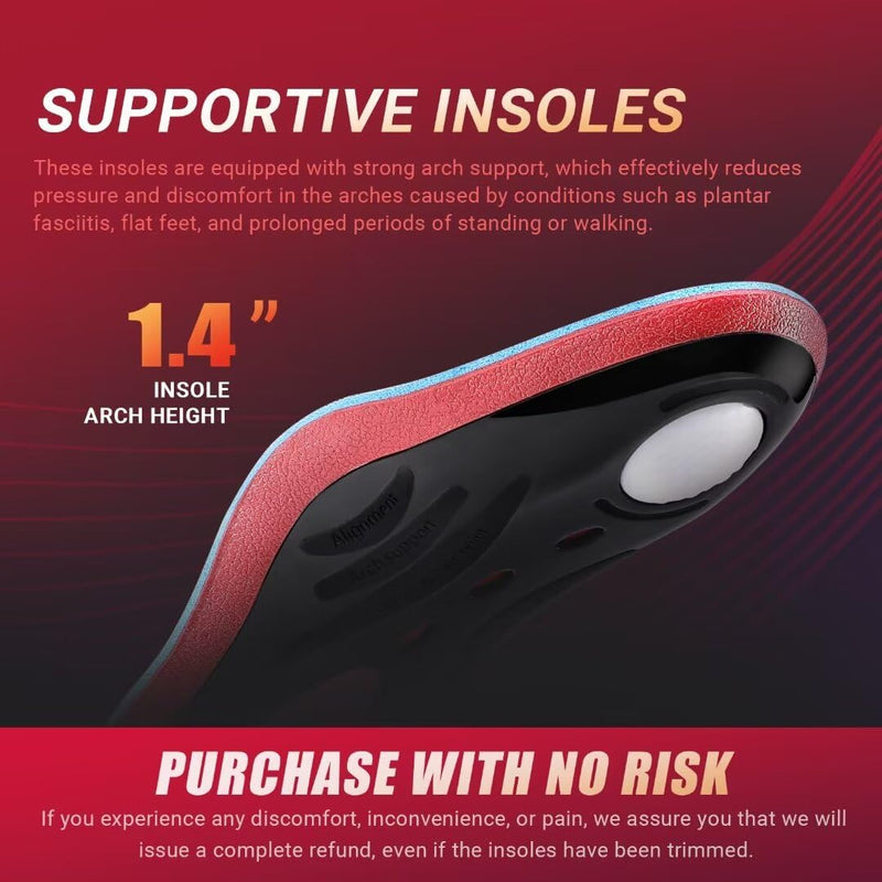 PCSsole Orthopedic Insoles High Arch Support Shoe Insoles, Flat Foot Insoles Shoes Insoles Work Shoes for Flat Feet, Plantar Fasciitis, Foot Pain Red, M:Men(8-9.5)28cm M:men(8.5-10)28cm - NewNest Australia