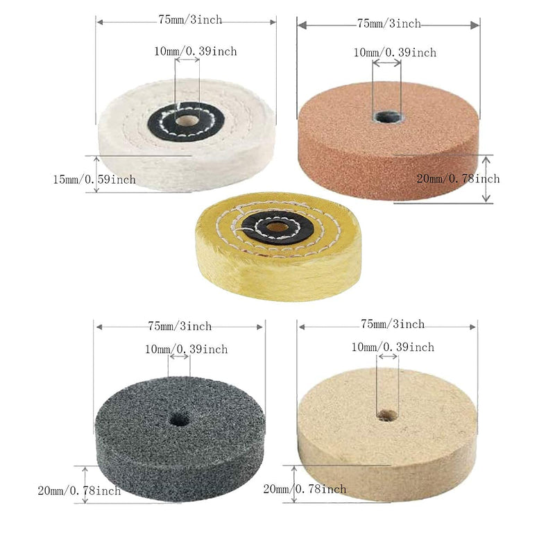 Luo ke 3 Inches Polishing Wheel Kit - Cotton Buffing Wheel/Wool Polishing Wheel/Fiber Grinding Wheel/Mounted Stone Sanding Wheel For Bench Buffer/Bench Grinder (Pack Of 5) - NewNest Australia