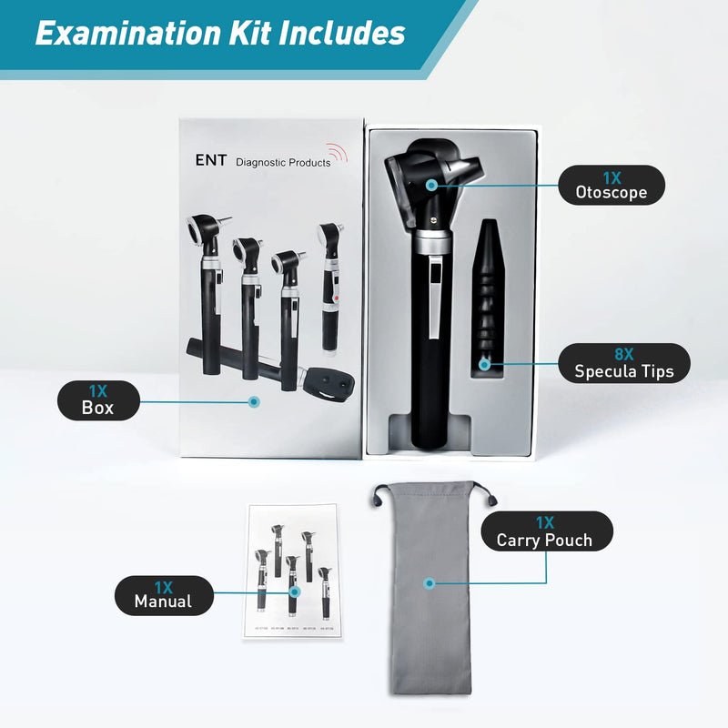 Scian Otoscope Kit - Professional Diagnostic Ear Scope with Fiber Illumination Light - Pocket Lightweight Ear Care Tool for ENT Doctor Nurse Medical Students (Black) HS-OT10S (Fiber optic illumination) - NewNest Australia