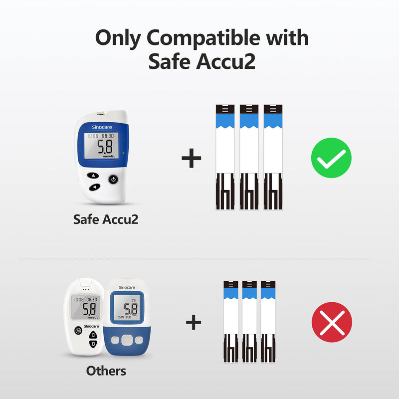 Sinocare Blood Sugar Test Strips, 100pcs Blood Glucose Test Sttips & 100pcs Twist Lans., Blood Test Strip for Safe Accu2 Blood Glucose Monitor (Safe Accu2 Strips- 100) 100pcs Accu2 test strips & 100pcs lans. - NewNest Australia