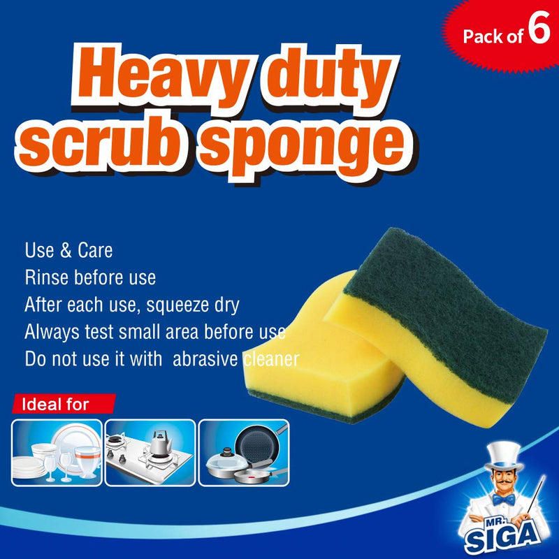 MR.SIGA Heavy Duty Scrub Sponge, Pack of 6, Size:11 x 7 x 3 cm, 4.3" x 2.8" x 1.2" 6 Pack - NewNest Australia