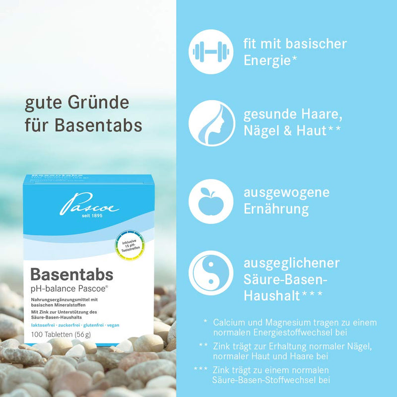 Pascoe Basentabs pH-balance Pascoe: for the acid-base balance, with magnesium, zinc, calcium, 100% vegan (100 tablets) 100 pieces (pack of 1) - NewNest Australia