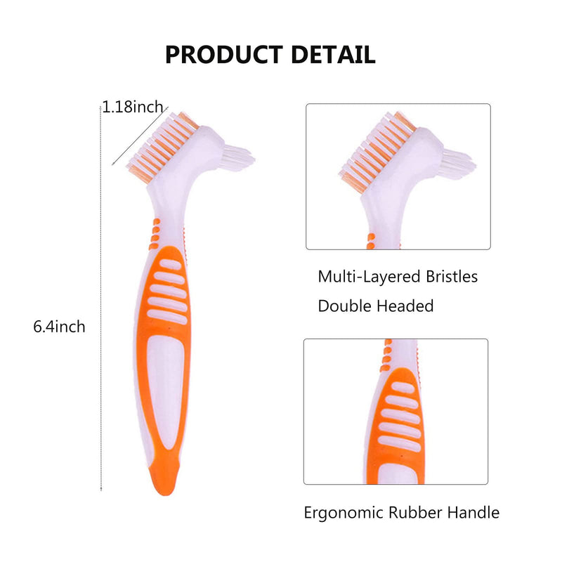 Pack of 3 Portable Denture Cleaning Brush Set Moderate Denture Toothbrush Cleaning Brush with Multi-Layer Bristles & Ergonomic Rubber Handle for False Teeth Cleaning, 3 Colors - NewNest Australia