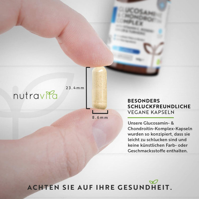 Glucosamine & Chondroitin Complex - 180 capsules - with vitamin C, turmeric, ginger and rose hip - GMO free and without additives - high dosage - NewNest Australia