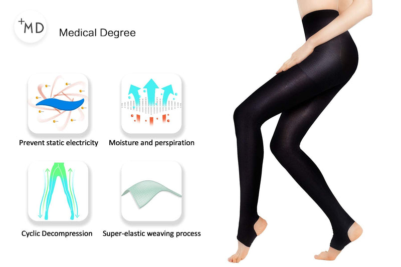 +MD 15-20mmHg Women's Open Toe Compression Pantyhose Stirrup Medical Quality Compressive Stocking Blacks/M Small-Medium Black - NewNest Australia