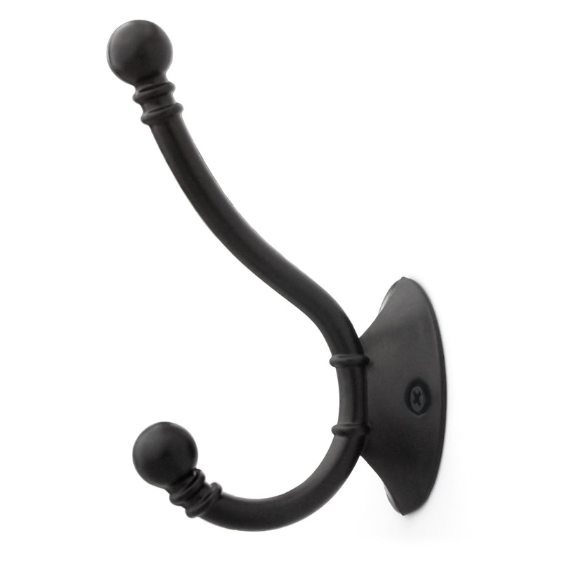 NewNest Australia - Arks Royal 6 PCS 3-3/4 Inch Double Prong Retro Coat and Hat Hook Heavy Duty Metal Wall Hangers with Ball Ends (Screws Included), Flat Black 