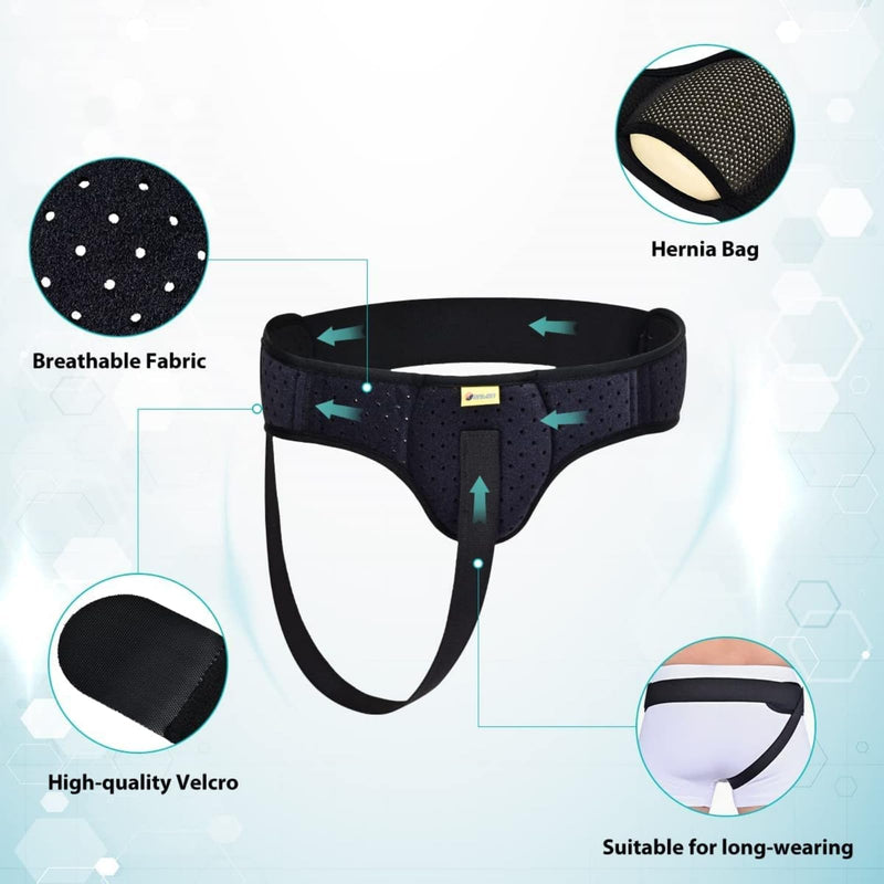 Tenbon Hernia Belt for Men, Inguinal Hernia Support, Medical Hernia Protection, Groin Brace for Single Sports Hernias, Adjustable Waist Belt with Removable (Black, M) Black - NewNest Australia